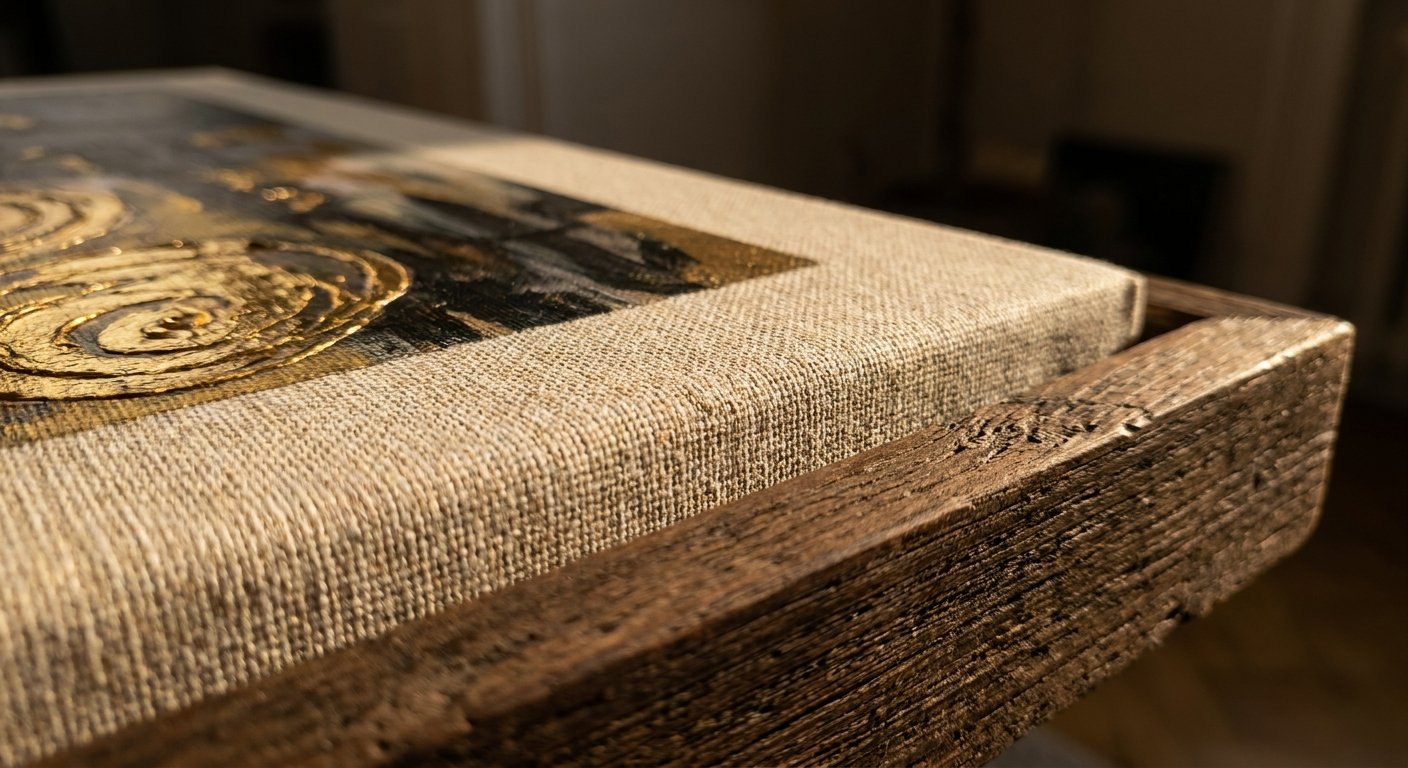 Close-up on the rich texture of a Framed Canvas, a key element of professional office decor.