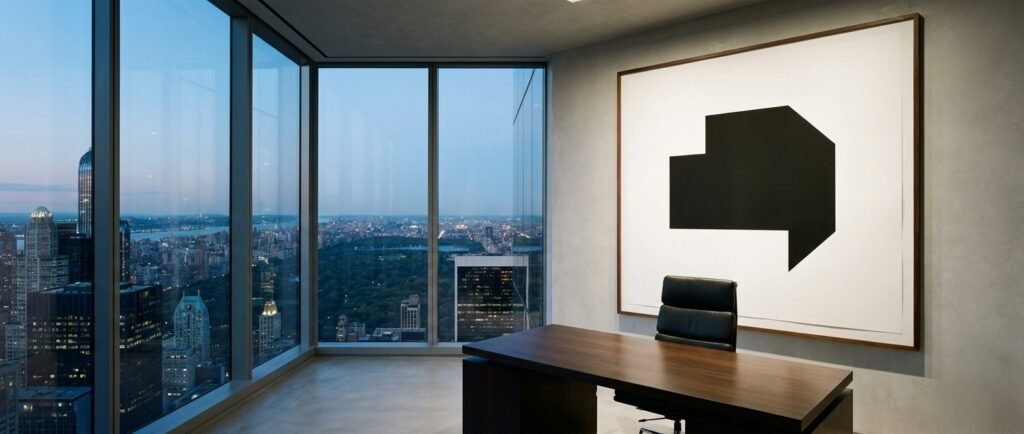 A large minimalist office art canvas in a luxury executive decor setting, showcasing a success office design.
