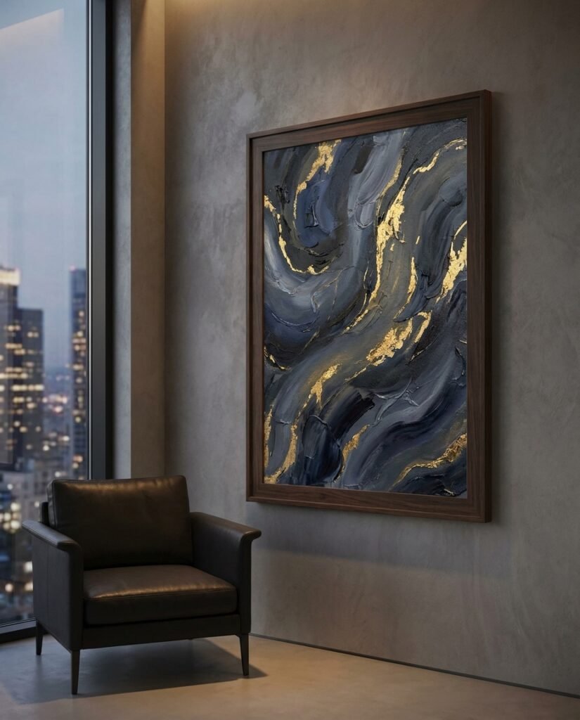 A large Framed Canvas used as real estate staging art in a luxury penthouse, demonstrating how to sell a luxury home faster.