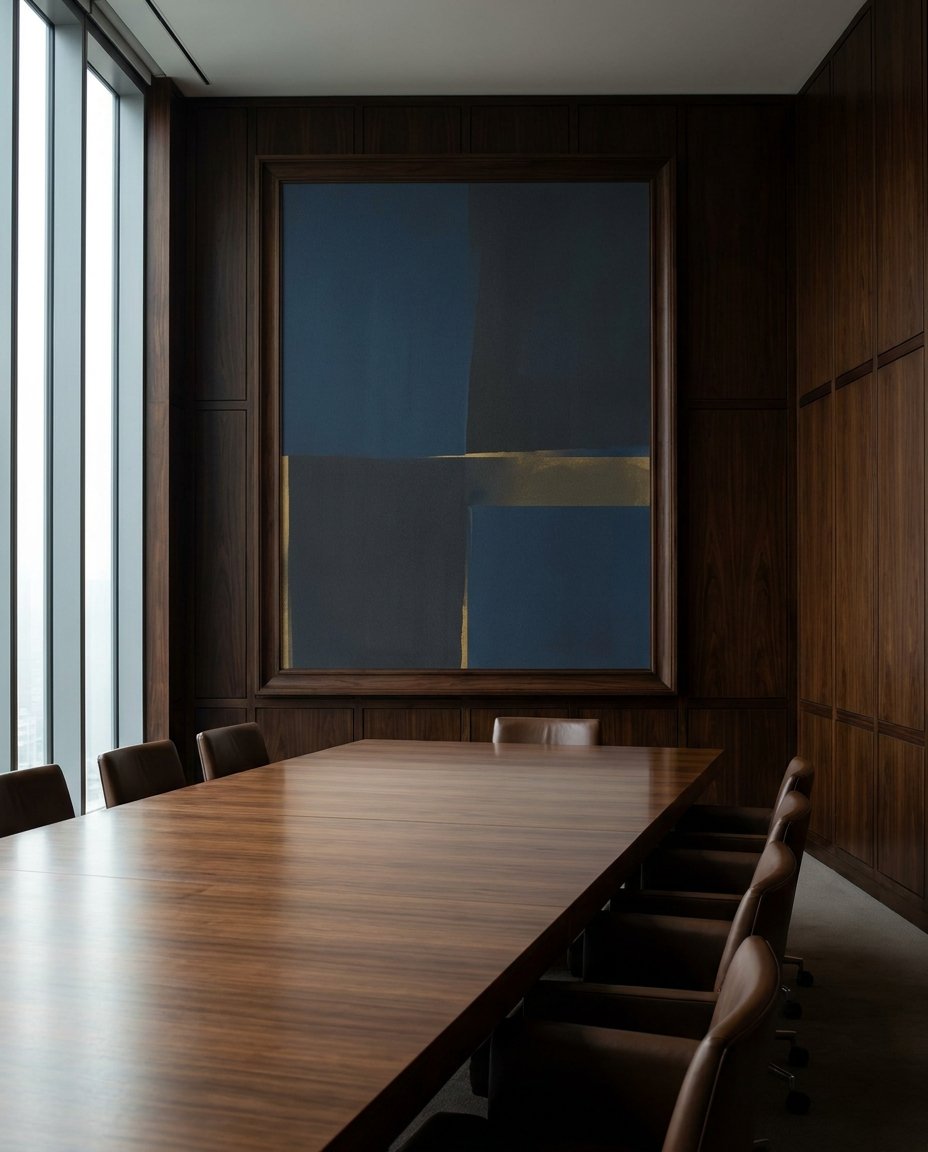 A monumental Framed Canvas by Wolf Stack defining the aesthetic of a luxury brand office and justifying premium pricing.