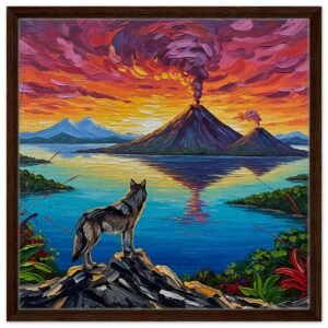 The Sentinel’s Vigil Volcanic Echoes - Unique 1/1 Framed Canvas Alpha Wolf AI Art Floating Frame