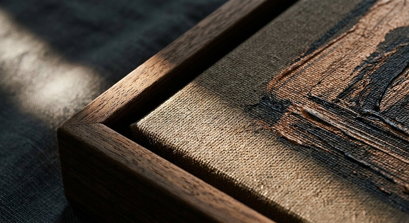 Close-up detail of a large format canvas home print, highlighting the rich texture and deep colors of the luxury home decor art.
