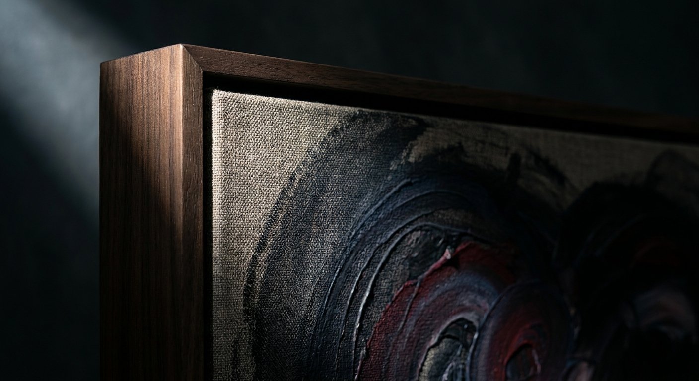 Close-up detail of a Wolf Stack Framed Canvas, showcasing the rich texture and material quality essential for upscale restaurant art.