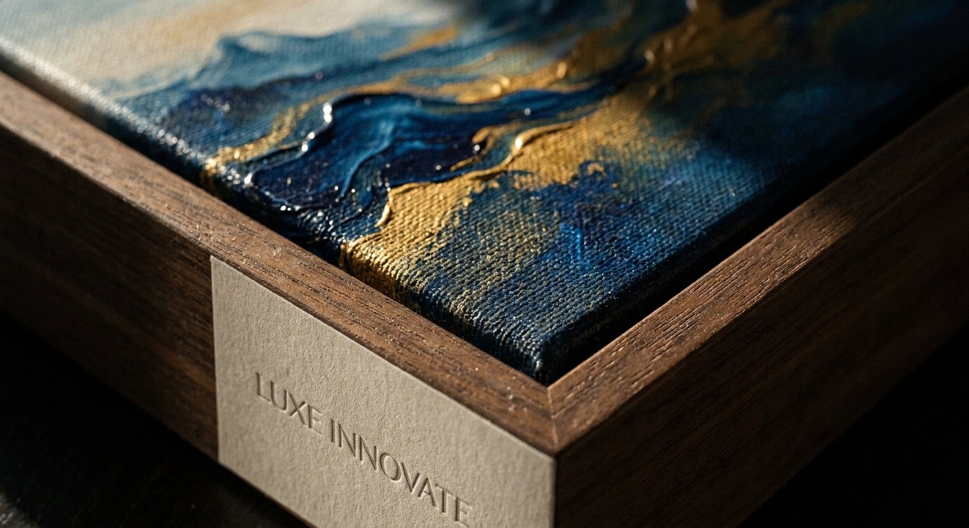 Detailed macro shot of a Framed Canvas, highlighting the rich texture and deep colors essential for creative workspace art.