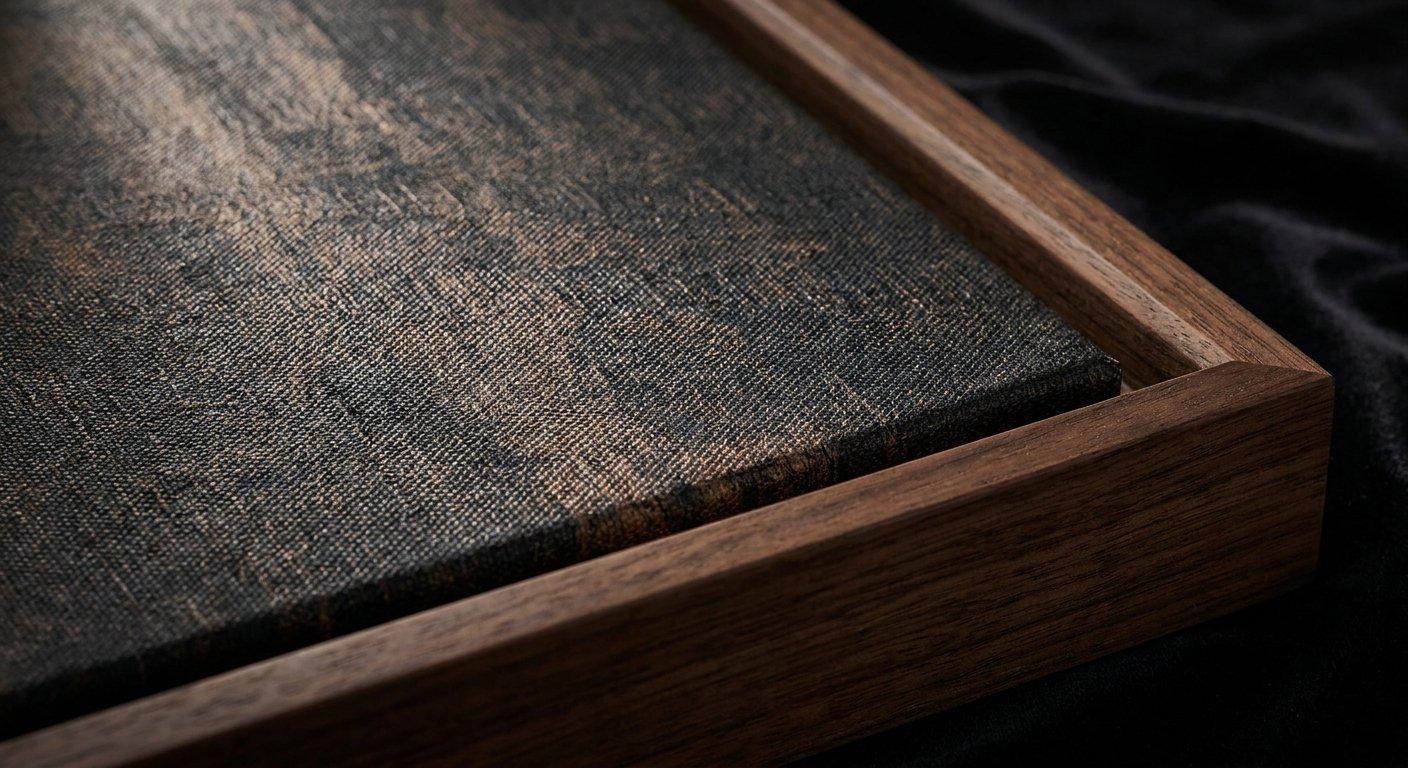 Close-up detail of creative office wall art on a textured canvas, showing how art can break mental blocks through intricate patterns.