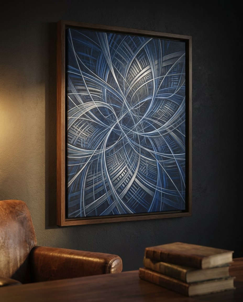 An example of effective tech company office design, featuring a large abstract Framed Canvas from Wolf Stack in a modern boardroom to foster innovation.