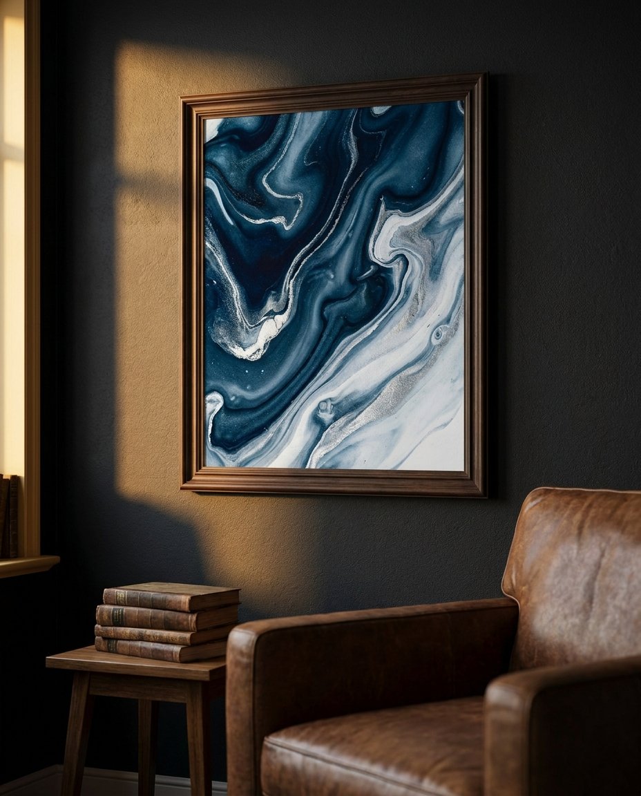 A large Framed Canvas as the focal point in a high-end office, illustrating how authority art office design shapes power dynamics.